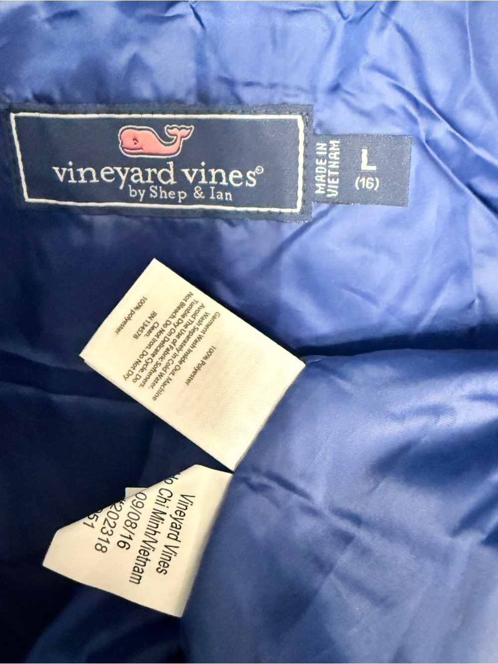 NWOT Vineyard Vines Kids Navy Quilted Puffer Vest with Neon Accents (L 16 ) - Picture 8 of 8